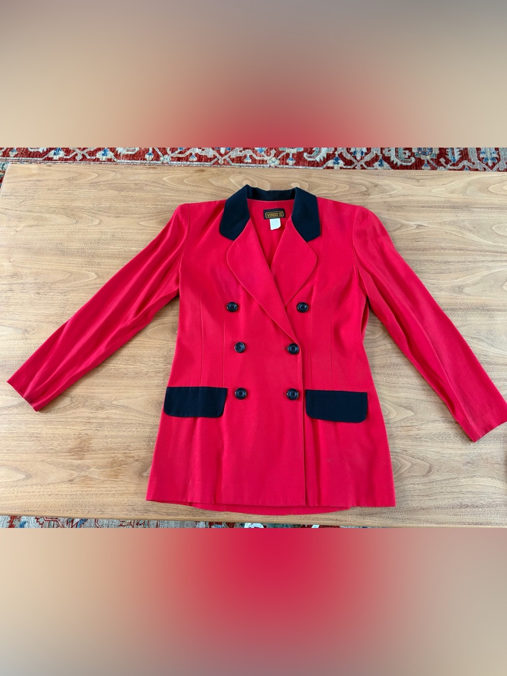 Virgo Red Double-Breasted Blazer with Black Trim